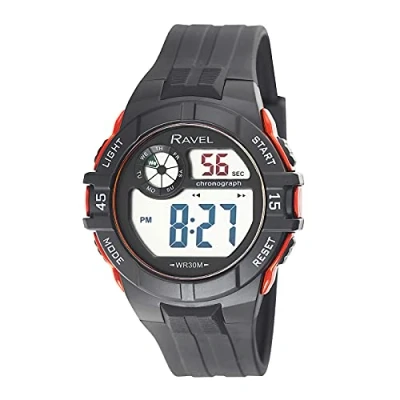 Image of Ravel Mens Round 3ATM Digital Quartz Watch with Light RDG.14.2 Black/Red