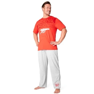 Image of Arsenal F.C. Mens Pyjamas Set Nightwear T Shirt Long Bottoms PJs Lounge S 3XL Men Teenagers Gifts for (Red/Grey, 2XL)