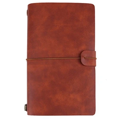 Image of Hztyyier Classic Travel Notebook PU Leather Personalized Journal Diary Refillable Notepad for Men Women 5 Colors Optional(Brown)
