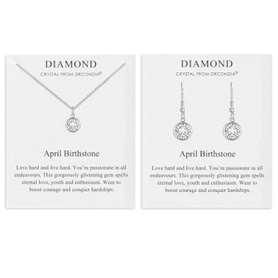 Image of Philip Jones April (Diamond) Birthstone Necklace &amp; Drop Earrings Set Created with Zircondia® Crystals