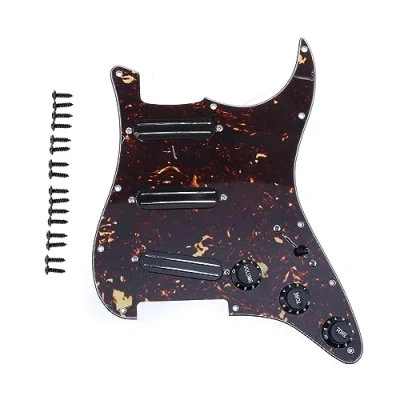Image of Musiclily 11 Hole SSS Prewired Loaded Pickguard with Dual Hot Rail High Output Pickups Set for Fender Squier Strat Electric Guitar,4Ply Tortoise Shell