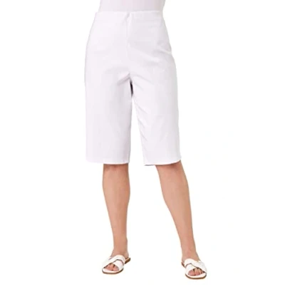 Image of Roman Originals Knee Length Shorts for Women UK Ladies Cropped Capri Stretch Bengaline Pants Crop Trousers Summer Legging Lounge Essentials Elasticated Casual Clothes White Size 26