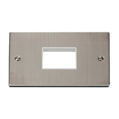 Image of Click Deco 2 Gang MiniGrid 3 Aperture Unfurnished Plate Stainless Steel White Inserts