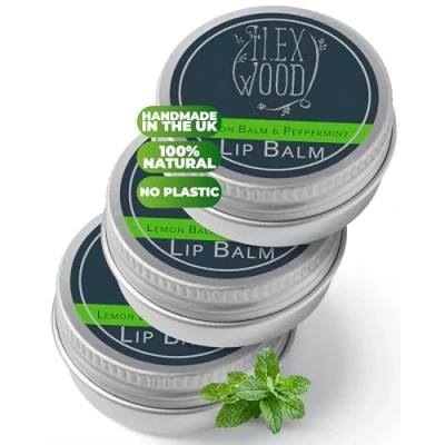 Image of the Ilex Wood Lemon Balm and Peppermint lip Pack of 3 All natural, coldsore prevention, palm oil free, cruelty plastic moisturising balm, handcrafted in UK x 10ml