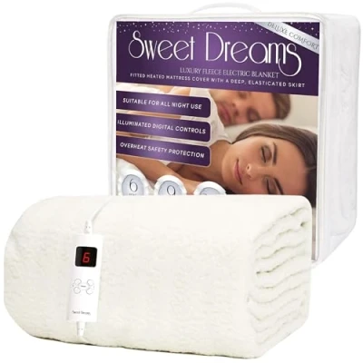 Image of Sweet Dreams Electric Blanket Single Size, Luxury Bed Fleece Heated Mattress Cover, Machine Washable Underblanket, Digital Control Overheat Protection (Single Size)