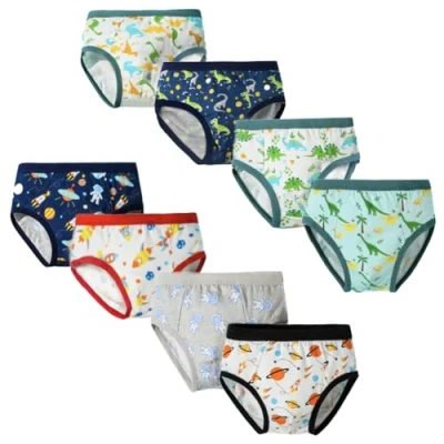 Image of FedMois Boys Cotton Briefs Underwear Underpants (Pack of 8), Dinosaurs and Planet, 5 7 Years