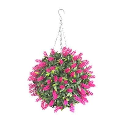 Image of Best Artificial 28cm Pink Lavender Flower Ball Lush Long Leaf Topiary Grass **UV Fade Protected**