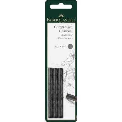 Image of Faber Castell Pack of 3 Compressed PITT Charcoal Sticks Black, Extra Soft