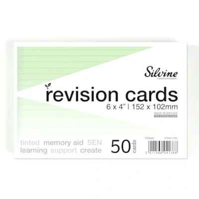 Image of Silvine A6 Flash Cards, Revision &amp; Study Lined (50 Cards) (Green)