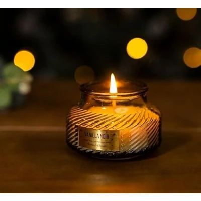 Image of Marco Paul Green Scented Candles Ribbed Jar Vanilla Noir Scent Festive Fragrance Home Decor Gift Xmas Decoration Light Display Centrepiece Long Burning