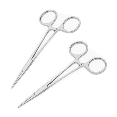 Image of 2 Pcs Locking Pliers Piercing Pliers, 12.5cm Self Fishing Forceps, Multipurpose Stainless Steel Tweezers Pincers with Powerful Serrated Jaw for End Sewing Soldering DIY Crafting Pet Grooming