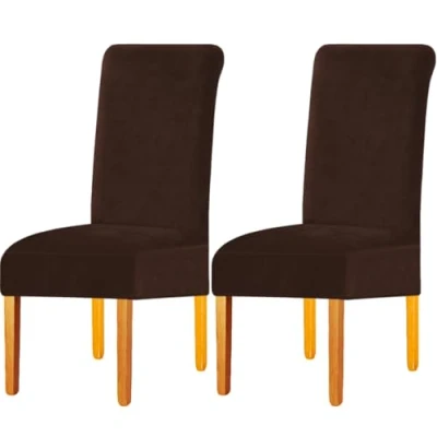 Image of LANSHENG Stretchy Chair Covers for Dining Room Chairs,Stretch Spandex with Elastic Band Chaircover,Velvet Large Slipcovers Restaurant Hotel Party Banquet (Coffee,2 Pack(M))