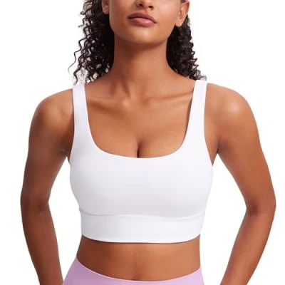 Image of CRZ Yoga Womens ButterLuxe U Back Sports Bra Padded Low Impact Crop Top Workout Sport White S