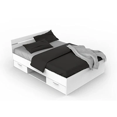 Image of Demeyere &quot;Michigan&quot; 2 Drawer 1 Nook Bed, Wood, Pearl White, 140 x 200 cm