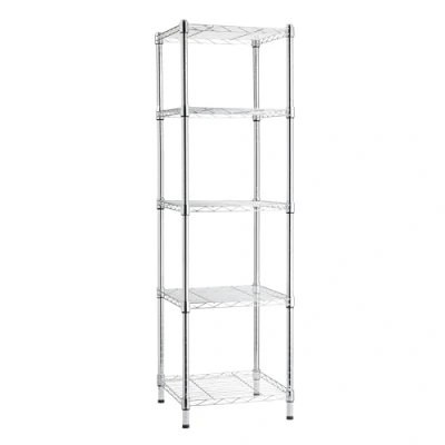 Image of Amazon Basics 5 Shelf Tower, Adjustable Storage Shelving Unit, Chrome, 40.6 x 137.2 cm (D W H)