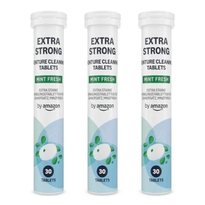 Image of by Amazon Extra Strong Denture Cleaning Tablets 3 Packs of 30 Tablets, Mint Fresh