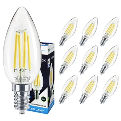 Image of Long Life Lamp Company 10 LED Candle Bulb E14 Cool White Light 4w Clear Glass Small Edison Screw 5000k Non Dimmable