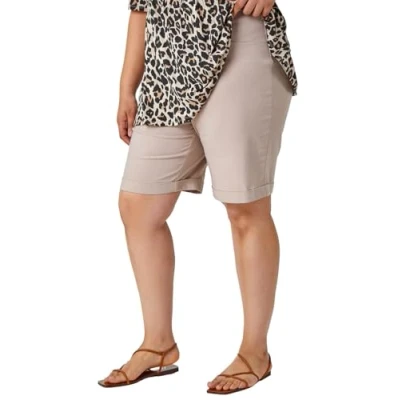 Image of Roman Originals Stretch Shorts for Women UK Ladies Pull On Turned Hem Cut Off Bengaline Mom Boyfriend Boy Denim Casual Cropped Pants Capri Slim Fit Turn Up Summer Crops Mother Natural Size 30