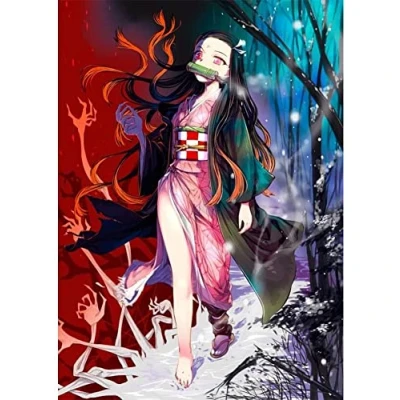 Image of HL Lospeces Diamond Painting Kits for Adults and Kids, Full Drill Round Rhinestone Paint with Diamonds, Demon Slayer Art Dotz (12X16 Inch)