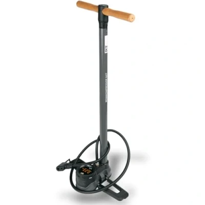 Image of SKS Germany RENNKOMPRESSOR NXT DIGI Floor Pump (Air for All Valve Types, LED Digital Pressure Gauge, Metal Tube, Base, Wooden Handle, Max. Pressure: 16 Bar / 232 PSI), Black