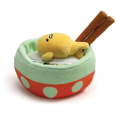 Image of GUND Sanrio Gudetama the Lazy Egg Noodle Bowl with Chopsticks Plush 4.5 Stuffed Animal, Multicolor