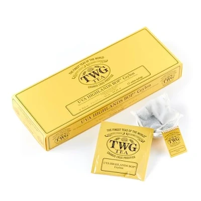 Image of TWG Tea UVA Highlands BOP Black Golden Infusion 15 Hand Sewn Cotton Bags Gift Set