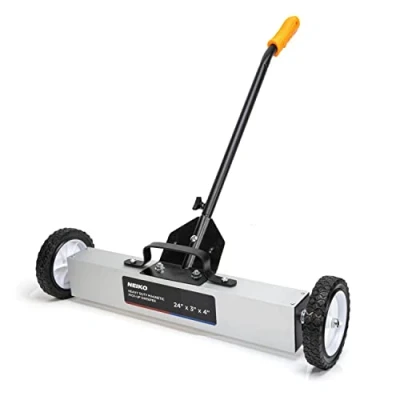 Image of NEIKO 53416A 24 Rolling Magnetic Sweeper with Wheels, 50 Pound Capacity, Adjustable Handle &amp; Floor Magnet Clearance Height, Metal Pick Up and Nail Magnet, for Construction, Shop, Etc.