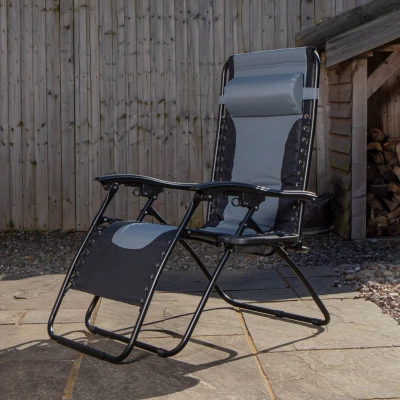 Image of Samuel ALEXANDER Luxury Padded Multi Position Zero Gravity Garden Relaxer Chair Lounger in Grey &amp; Black