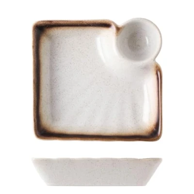 Image of Dxcaicc Chips and Dip Plates, Ceramic Sushi Plate with Sauce Compartment,Snack Serving Dishes for Appetizer,Sauce Dipping Plates Dumpling, Snack,Salsa,Fries Chips,C,Square