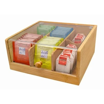 Image of Nerthus FIH 678 Nethus 677 Natural, Tea Bag Organiser Box, 6 compartments, Bamboo, Transparent