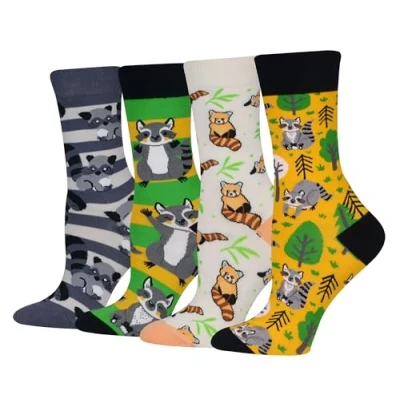 Image of Cansok Women Animal Raccoon Socks Gifts Novelty Dress Crew (Raccoon 4 pairs)