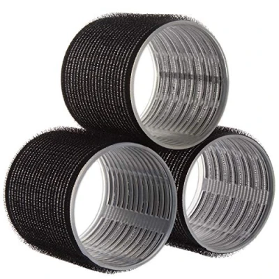 Image of Large Hair Rollers X3 Self Grip 60mm Hook and Loop Curlers Black Grey