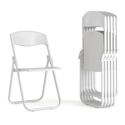 Image of Flash Furniture 6 Pack Hercules Series 500 lb. Capacity Heavy Duty Plastic Folding Chair with Built in Ganging Brackets, White, Set of