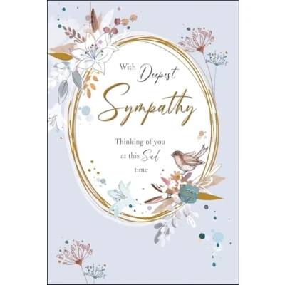 Image of Jonny Javelin Deepest Sympathy Card Condolence with Artistic Floral Bird Design and an Embossed Foil Finish Bereavement