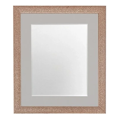 Image of FRAMES BY POST Glitz Rose Gold Picture Photo Frame with Light Grey Mount 24 x 18 Image Size 12 Inch Plastic Glass