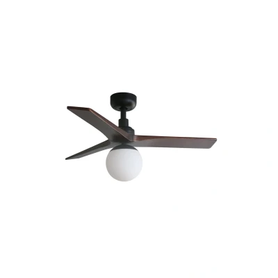 Image of Klim Small 3 Blade Ceiling Fan Matt Black, Walnut with Light 1x E27 Wiz Smart System
