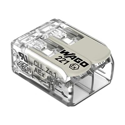 Image of WAGO Compact Splicing Connector, for all conductor types, Ex e applications, max. 4 mm², 2 conductor, with levers, transparent housing, Operating temperature (max.), 105 C, 4,00 Pack of 100