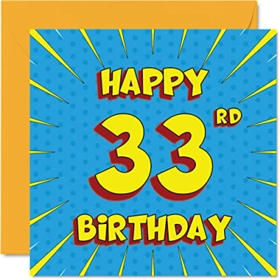 Image of Fun 33rd Birthday Cards for Men Woman Comic Book Happy Card Daughter Sister Brother Dad Mum Son Cousin Auntie Uncle, 145mm x Greeting Cards,