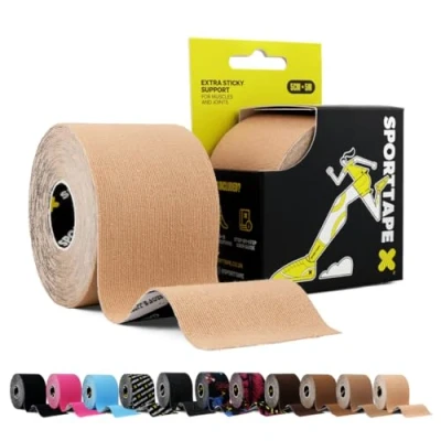 Image of SPORTTAPE Kinesiology Tape 5m Roll Beige Physio &amp; Sports Injury Muscle for Shoulder, Knee, Ankle Shin Splints Support. Waterproof Hyopallergenic Kinetic