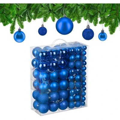 Image of Relaxdays Christmas Baubles, Set of 50, Tree Ornaments, Holiday Decorations, Plastic, Glittery, Matte &amp; Shiny, Blue