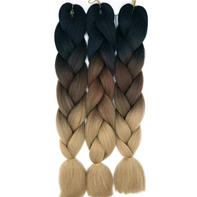 Image of 24&quot; Braiding Hair Extension Jumbo Braids Synthetic 3bundles/pack Kanekalon Crochet Afro Box Braid Heat Resistent (Black&amp;Dark Brown&amp;Light Brown)