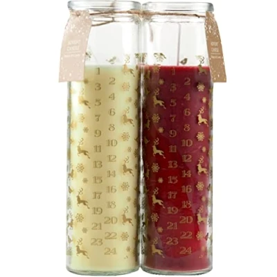 Image of SiL Interiors Christmas Countdown Advent Candles In Glass Jars 20cm Tall Set of 2