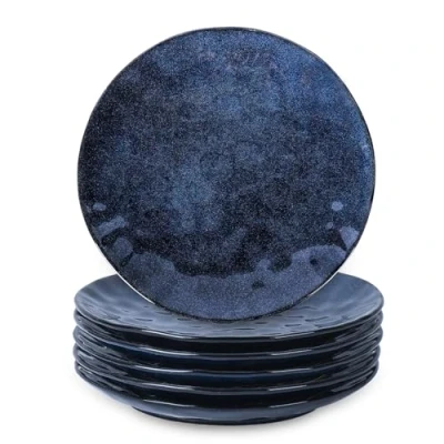 Image of vicrays Dinner Plate Set of 6, 10.5 Inch(26.7 cm), Round, Microwave, Oven, Dishwasher Safe, Scratch Resistant, Porcelain Fluted Suitable for Steak, Pasta, Pizza, Home, Restaurant (Starry Blue)