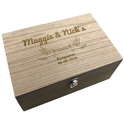 Image of Raised Words Personalised Large Wedding wooden Memories Keepsake Box