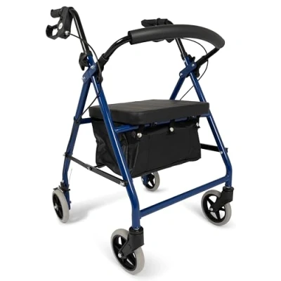 Image of Dunimed Lightweight Foldable Rollator Easily Zimmer Frame Height Adjustable Including Basket Walker for Seniors Walking aid (Blue)