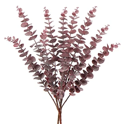 Image of Briful 30&quot; Artificial Eucalyptus Stems Red Plant, 3 Pcs Fake Leaves Faux Spray for Flower Arrangement, Home Garden Wedding Party Decor