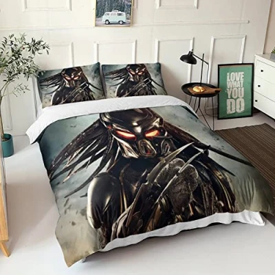Image of EKIDAZ Predator Bedding Set 3D Duvet Cover for Kids Boys Girls Film Comforter Soft Bedspread 3 Piece with Zipper Closure Microfiber King（220x240cm）
