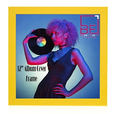 Image of Vinyl Frame Wall Album Art Display for LP 12&quot; Record Cover Sleeve Black (Yellow)