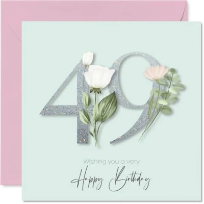 Image of 49th Birthday Cards for Women Fancy Floral Flowers Happy Card 49 Year Old Woman Wife Auntie Colleague Daughter, 145mm Bday Greeting