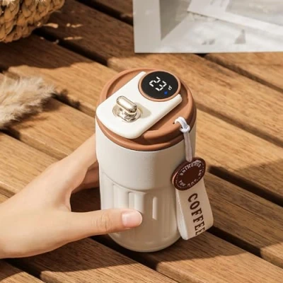 Image of Smart LED Coffee Thermos with Temperature Display, 450ML Portable Insulated Cup, Stainless Steel Travel Mug, Sealing Cold/Warm, Home School Office Gift Kah